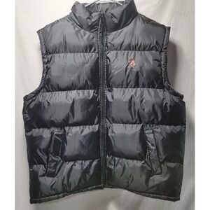 US Polo Assn Mens Puffer Vest Black Quilted Full Zip Logo Embroidered XL